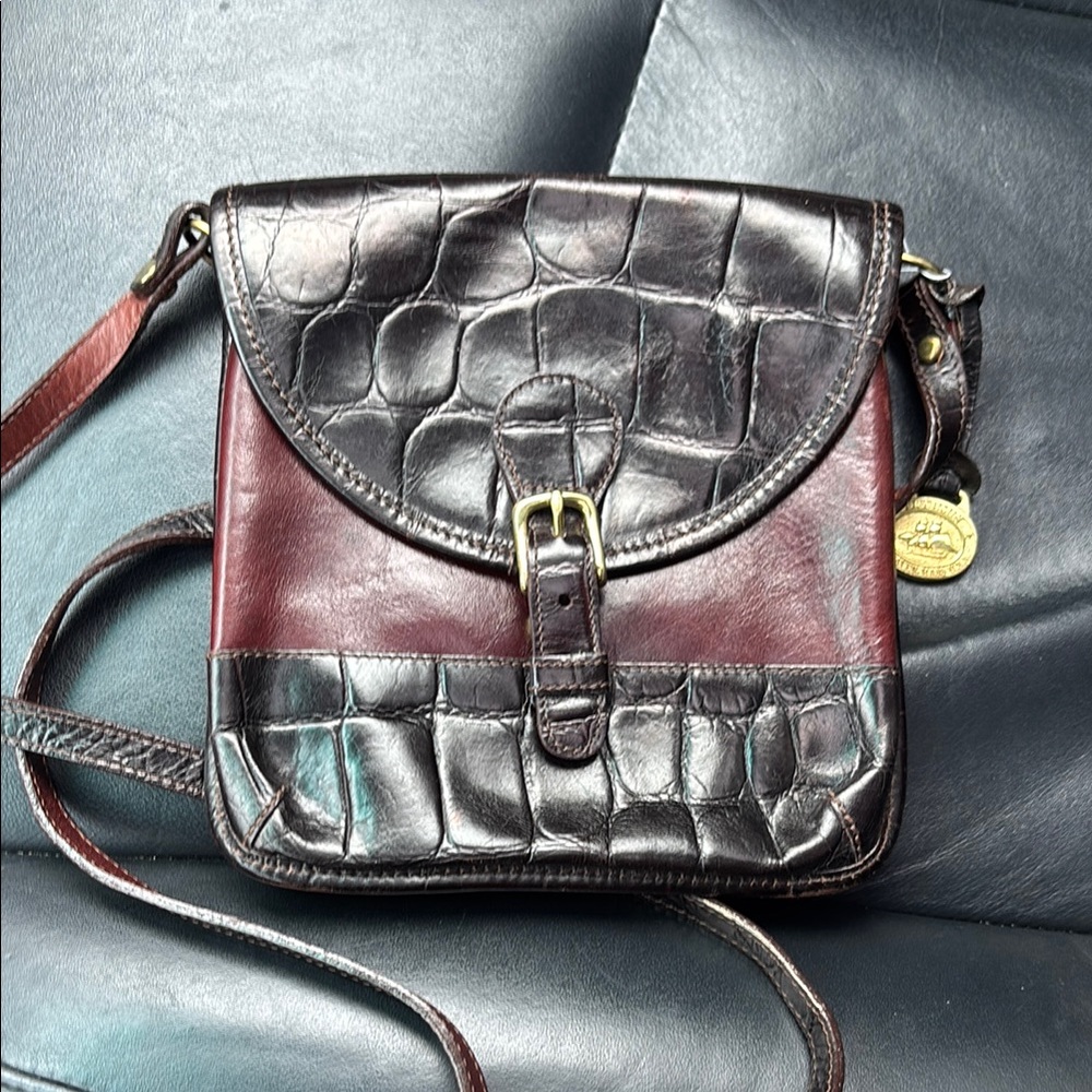 Brahmin Black and Brown Crossbody Bag with Embossed Leather